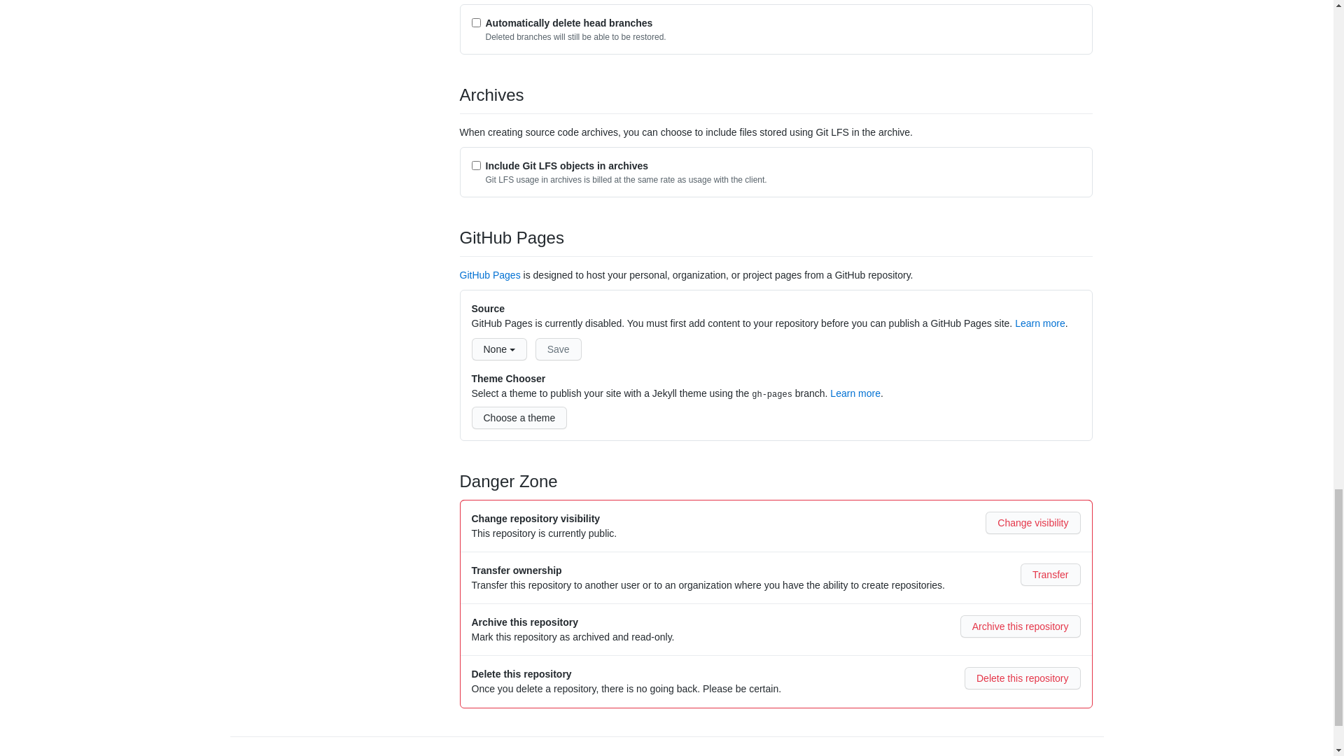 GitHub Pages section at the GitHub website